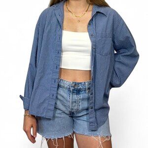 Vintage Faded Glory Blue Button Up Shirt Women’s‎ Cotton Checked Shirt Coverup
